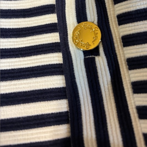 Lilly Pulitzer Charlene Dress S Navy White Ottoman Stripe Pockets Gold Buttons - Picture 6 of 10